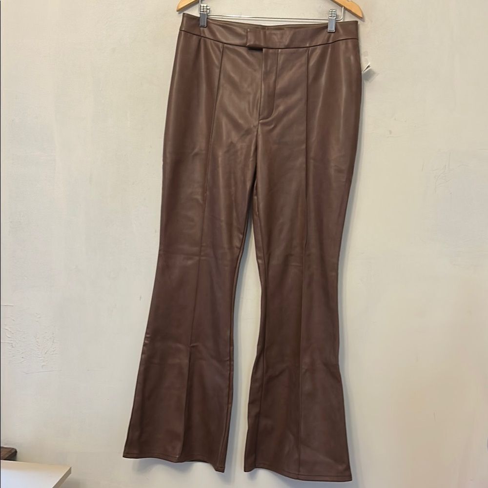7 for all mankind brown faux leather flare pants Size L New